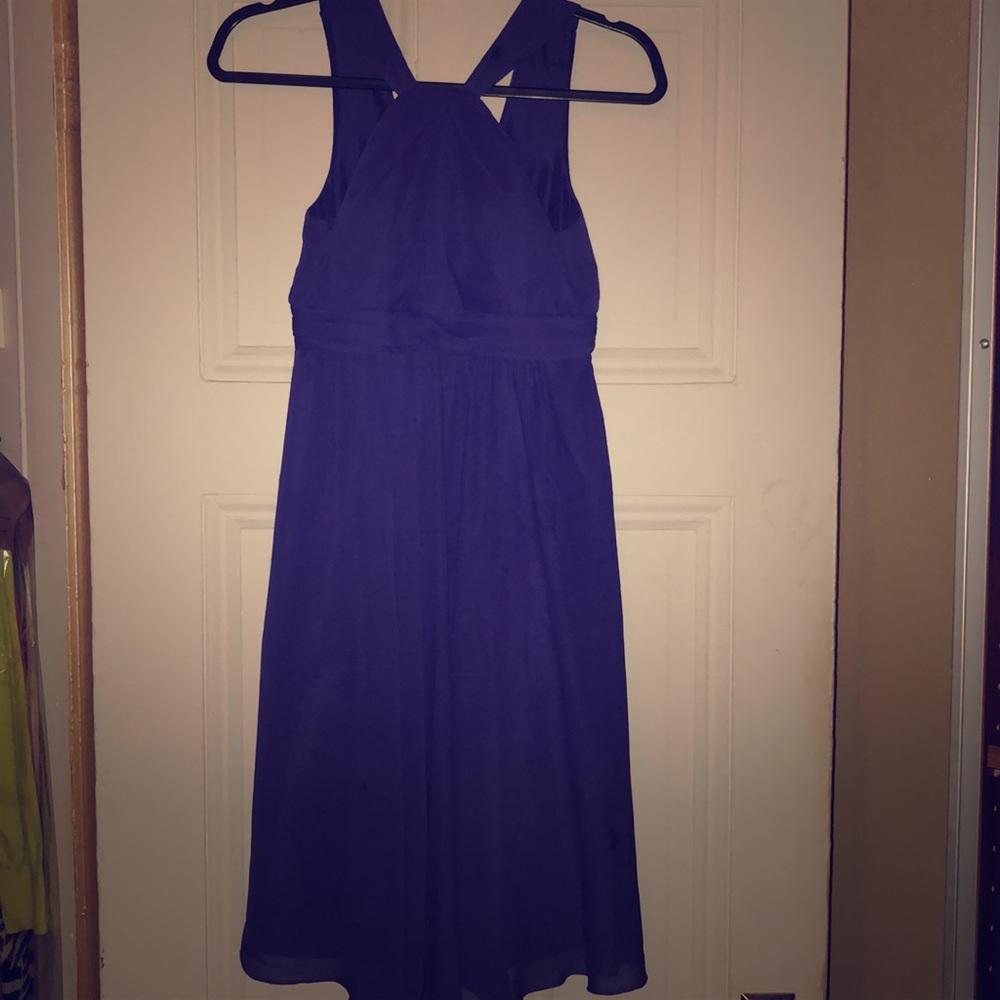 David’s Bridal purple knee-length bridesmaid dress
